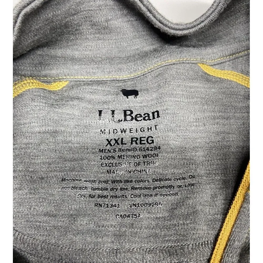 LL Bean Baselayer XXL 100% Merino Wool Cresta Midweight 250 Quarter Zip‎ Top